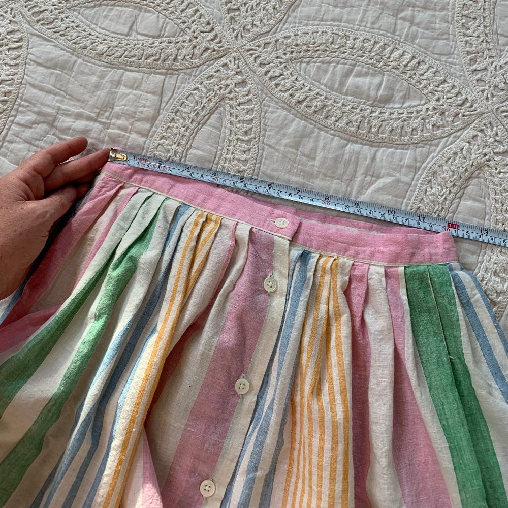 Ralph Lauren Vintage Rainbow Colorful Stripe A Line Midi Button Up Skirt Preppy - Picture 6 of 8